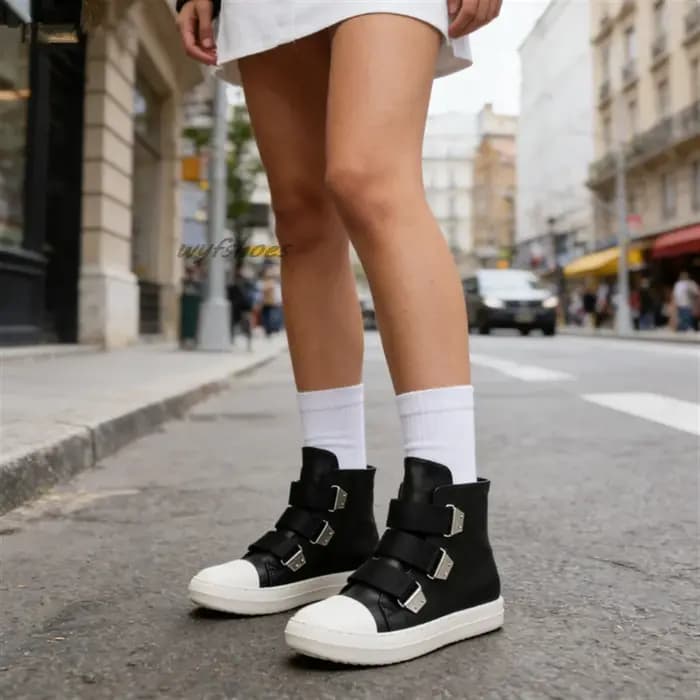 Baskets plateforme en cuir noir pour hommes et femmes