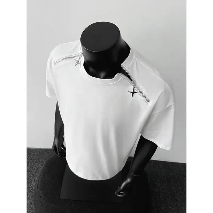 Respirant hommes col rond T-Shirt homme Zip détail Design tendance nouveau Streetwear urbain décontracté été