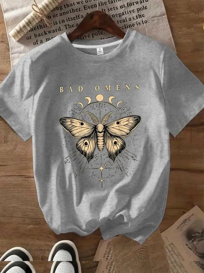 BAD OMENS lettre motif col rond femmes T-shirt à manches courtes mode imprimé demi