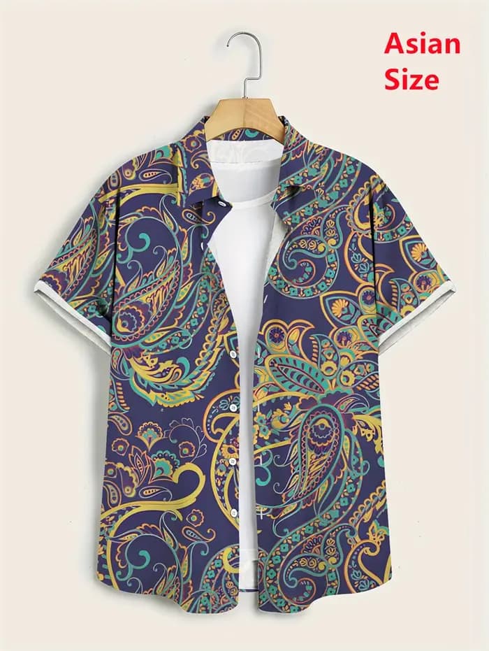 Hawaï chemises pour hommes 3D Paisley graphique à manches courtes T-shirt décontracté revers boutons