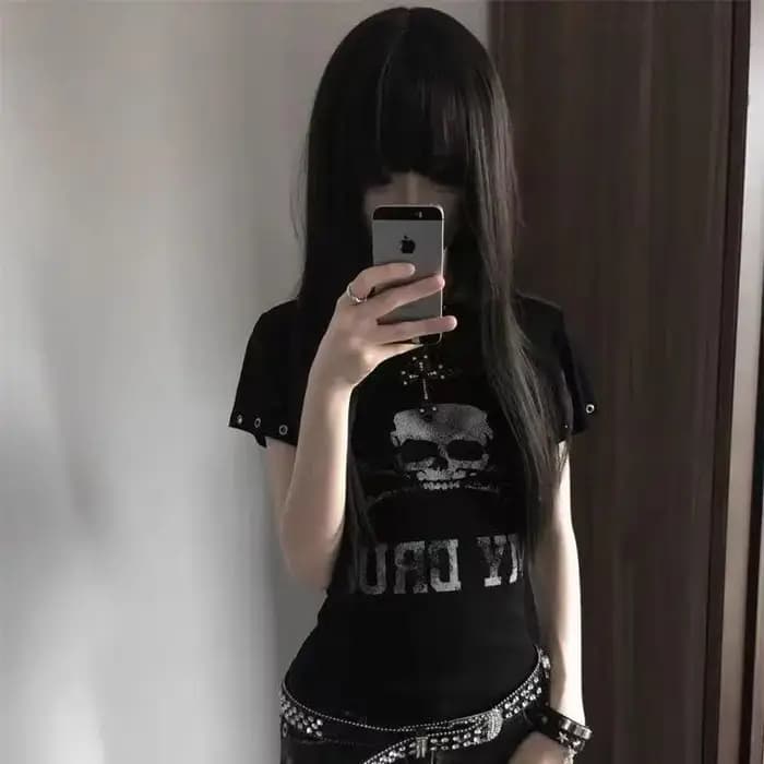Seeslim Goth Print T-shirt femme manches courtes gothique graphique T-shirt femme vêtements années 2