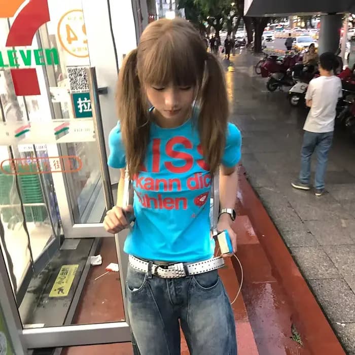 Karrram japonais Y2k lettre impression T-shirt Trashy 2000s Style haut court Vintage Harajuku manches courtes