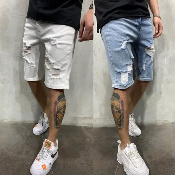 Short en jean déchiré à franges pour hommes
