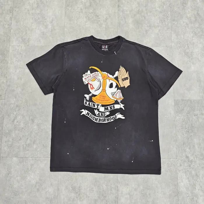 Yao mode Saint de Michael 25SS Vintage marque de luxe haute rue Y2k graphiques hommes hauts t-shirt surdimensionné