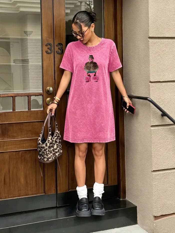 Robe T-shirt vintage délavée et vieillie pour femme