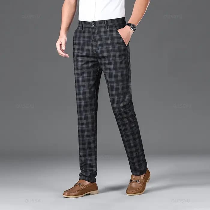 OUSSYU marque vêtements haute qualité pantalons à carreaux hommes classique affaires coton décontracté pleine longueur