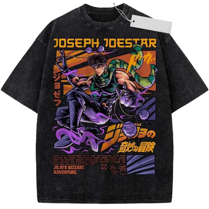 Anime Jojo's Bizarre Adventure Joseph Joestar Kira Killer T-shirt Men Manga Vintage Tshirts Harajuku Washed Cotton T Shirt