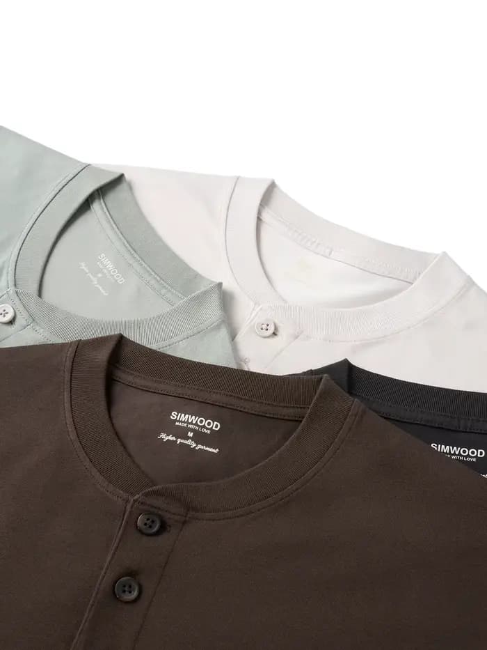 SIMWOOD Nouveauté Été 2026 T-shirts Homme en Tissu Sorona 230 g/m² Col Henley Grandes Tailles Vêtements de Marque
