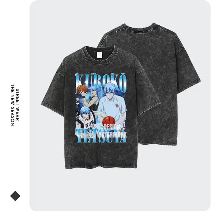 Kuroko Tetsuya-T-shirt Respzed Vintage Washed Anime pour Homme
