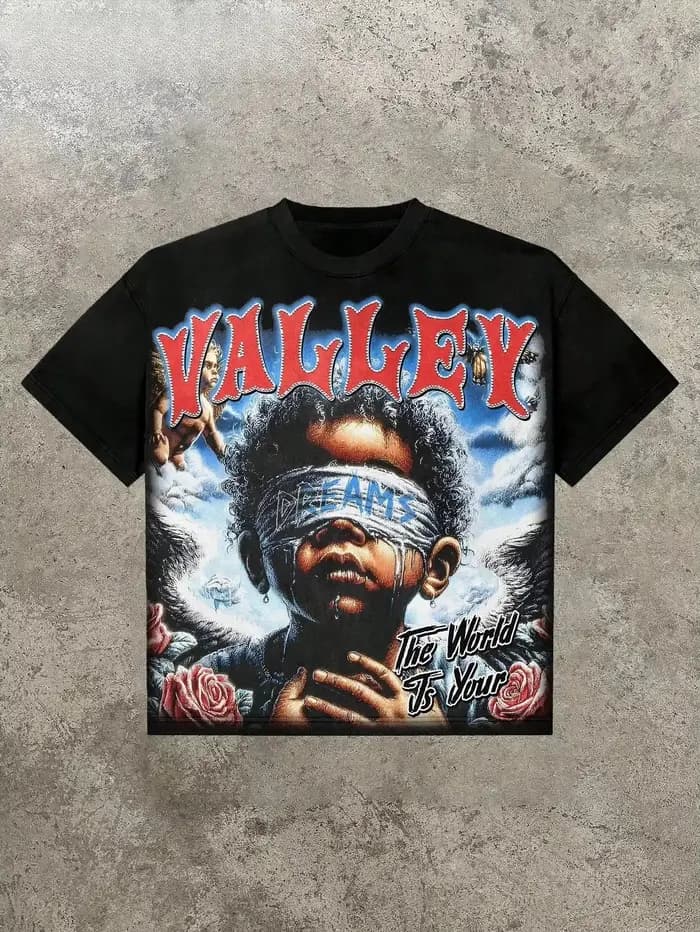Valley & Dreams T-shirt rétro style sombre Y2k Streetwear tendance en coton avec motif pour hommes et femmes – Collection été