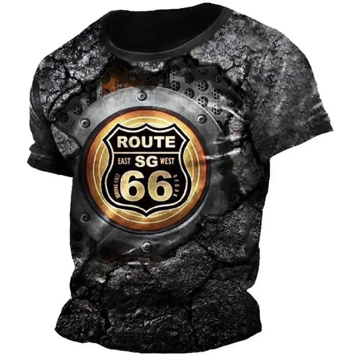 Route 66 impression t-shirt pour hommes américain Harajuku été Vintage vêtements décontracté col rond manches courtes hauts amples mode Streetwear