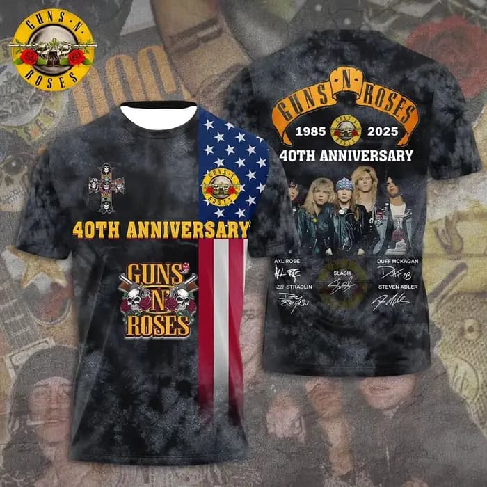 T-shirt 3D Guns N Roses 1985-2025 2025 Tour