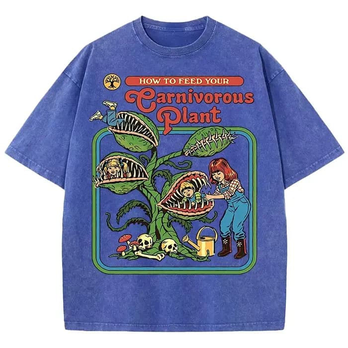 T-Shirts délavés à motif de plante pour hommes et femmes