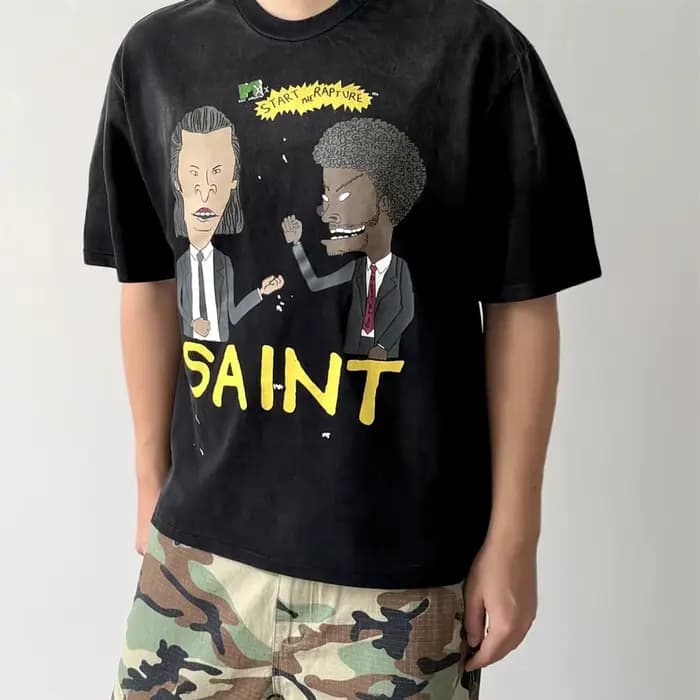 T-shirt à col rond rétro style célébrité Y2K SAINT 1:1
