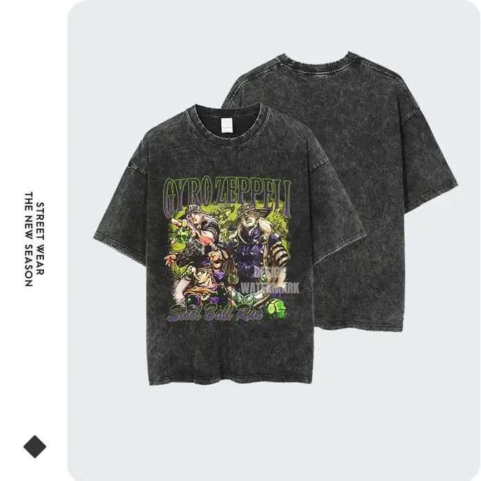 Bandai Anime JoJos t-shirt Vintage lavé JOJO boule d'acier course T-shirts Streetwear Manga Gyro Zeppeli hauts