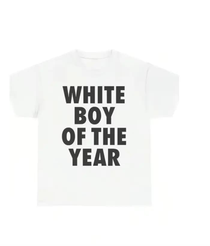 T-shirt blanc pour femme avec texte « Garçon de l'Année », motif humoristique 2026, style streetwear