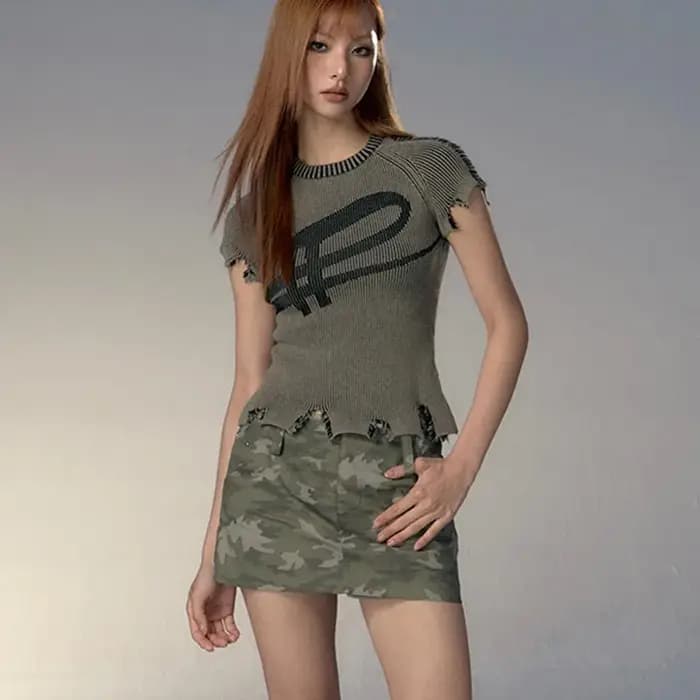 Karrcat-T-shirt Punk Broken Crop Top