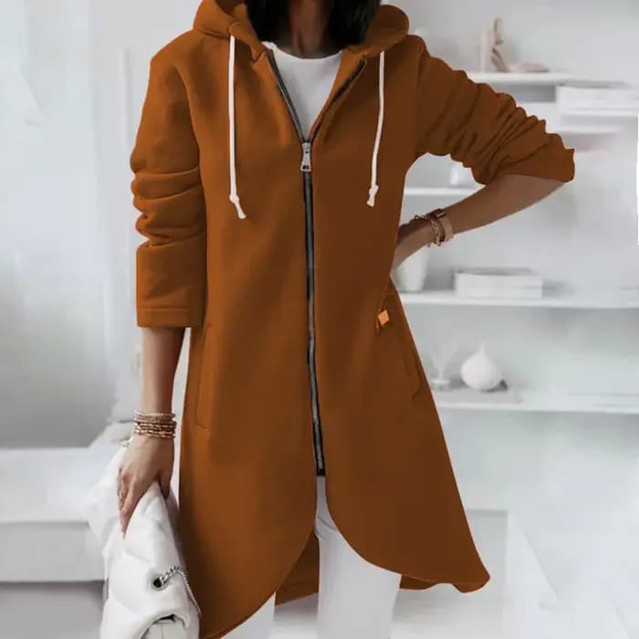 Nouveau sweat à capuche zippé long en polaire pour femme