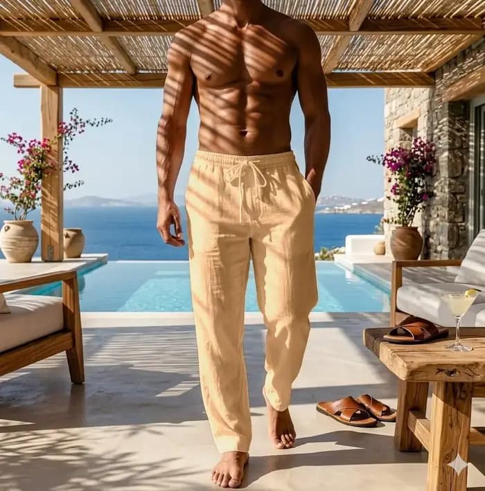 Pantalon de jogging en coton et lin pour homme