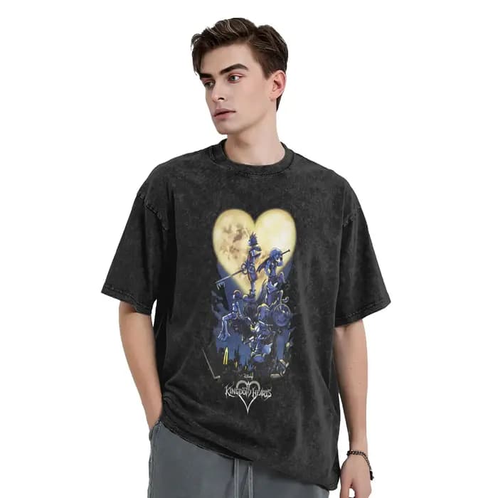 Kingdom Hearts hommes T-Shirts lavé loisirs t-shirt à manches courtes col rond