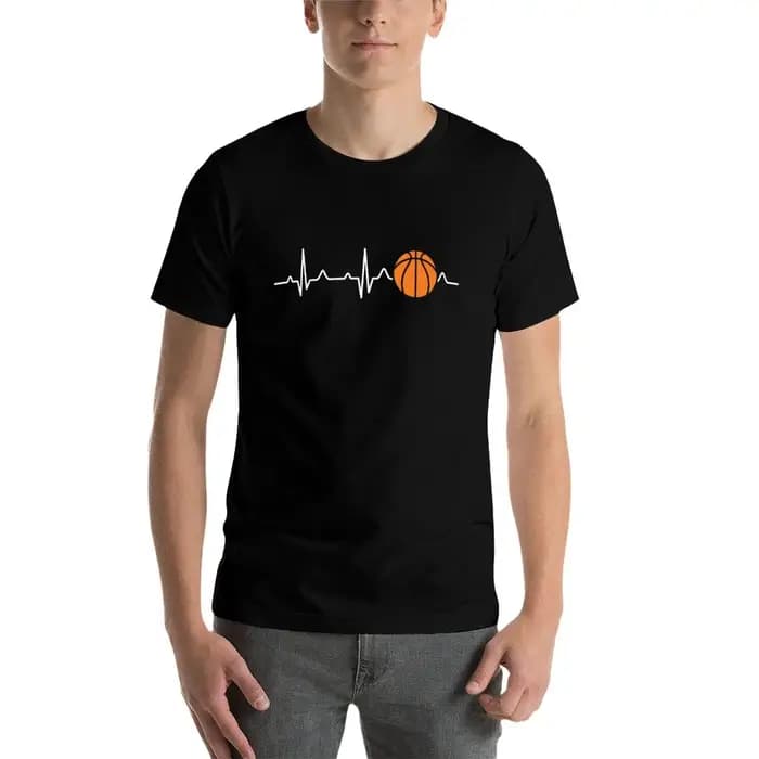 T-shirt à manches courtes décontracté et tendance avec motif Cœur de basket-ball
