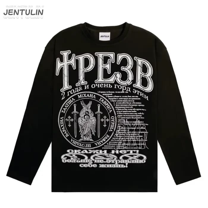 T-Shirt Respzed à Manches sulfpour Homme, Streetwear, Sober, Graphic Print, Hip Hop, Coréen, Y2k, Y-Tees, Coton, Vêtements Unisexe, Goth, Automne