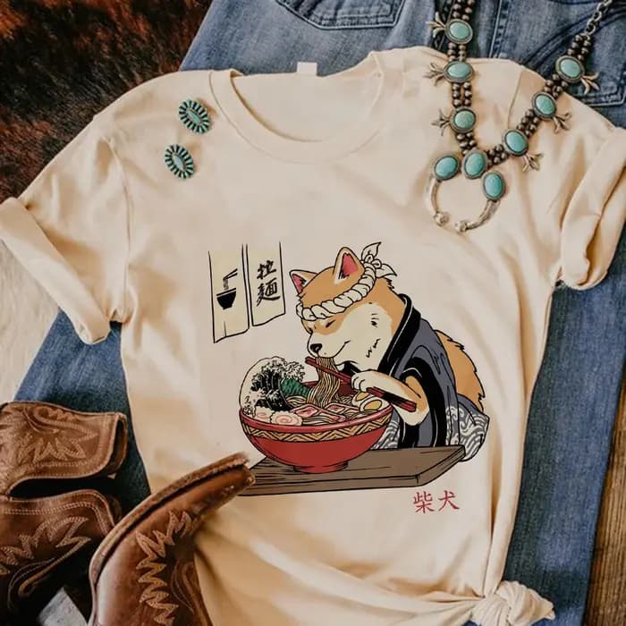 T-shirt Shiba Inu pour femme, streetwear, vêtements japonais, 600 y2k