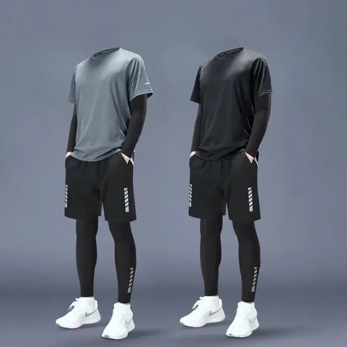 Ensemble de survêtement 4 pièces pour homme – Tenue de sport respirante pour l'entraînement et l'exercice estival confortable