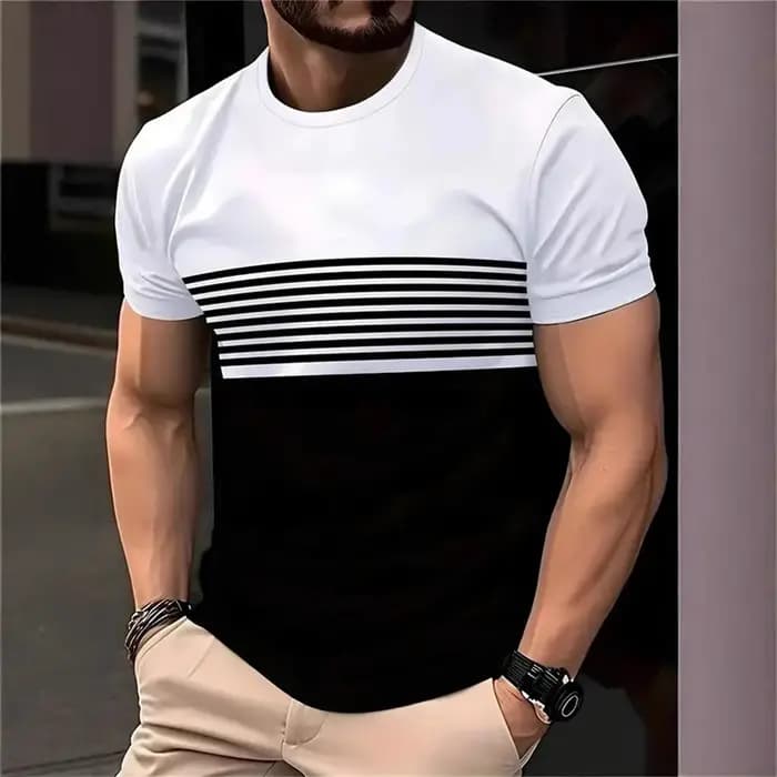 Nouveaux T-shirts graphiques rayés 2026 pour hommes – Mode estivale, manches courtes, imprimés 3D, d