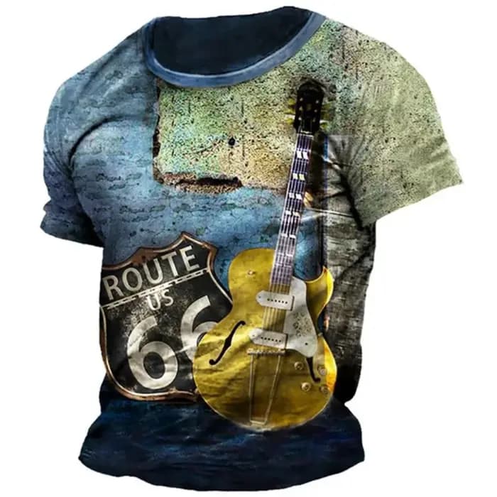 Route 66 impression t-shirt pour hommes américain Harajuku été Vintage vêtements décontracté col rond manches courtes hauts amples mode Streetwear