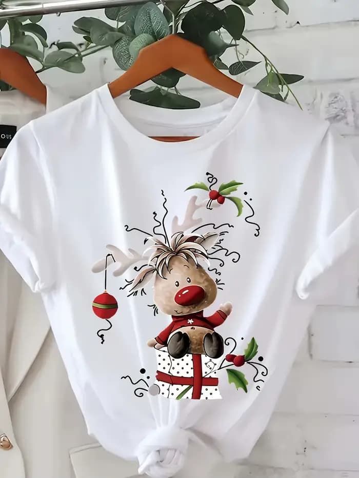 100% coton T-Shirt femmes noël graphique imprimé