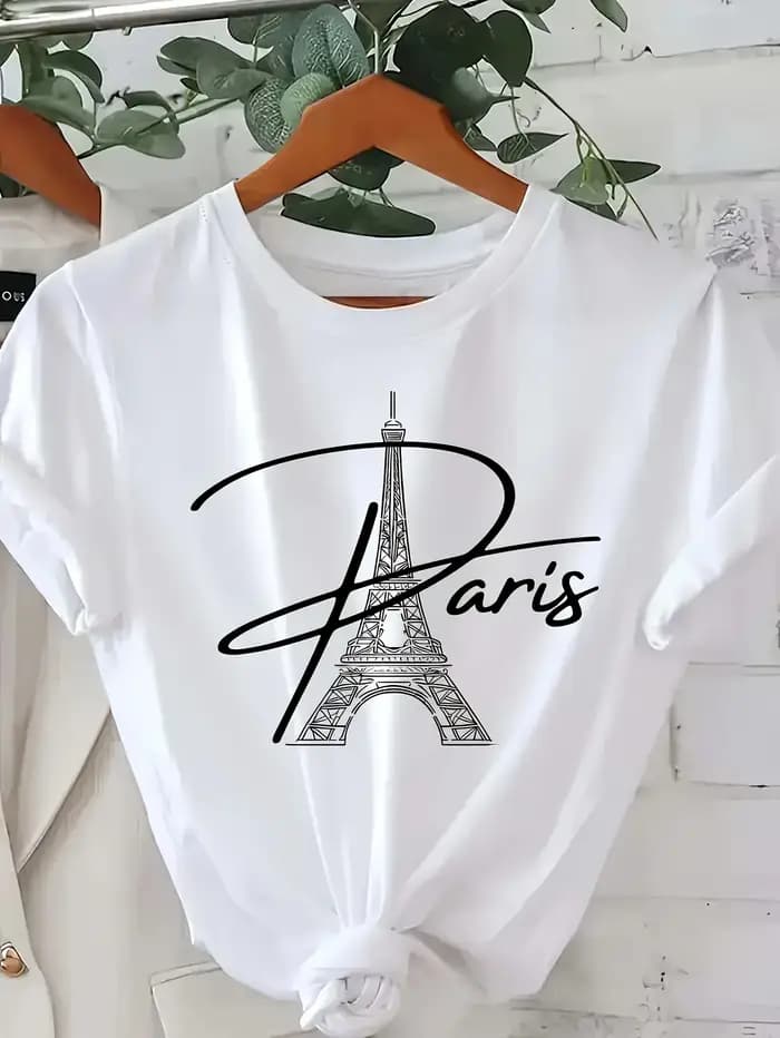T-Shirt blanc à manches courtes et col ras du cou pour femme