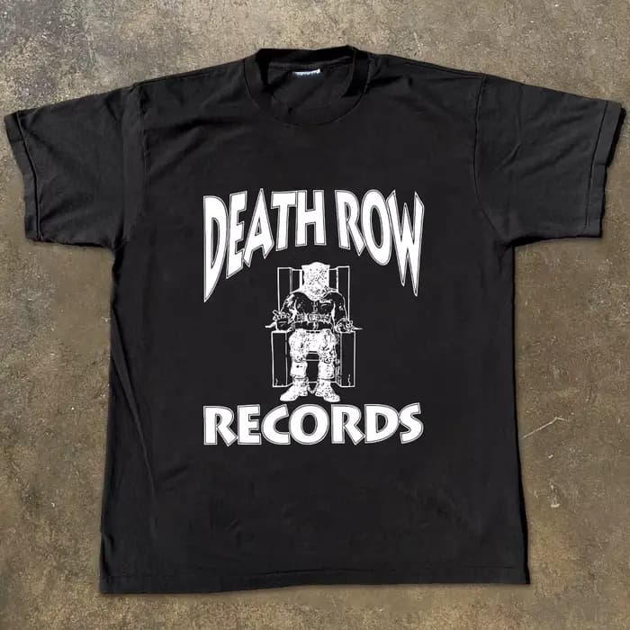 DEATH ROW RECORDS – T-shirt à manches courtes pour jeunes, style hip-hop et rap, en coton épais, col