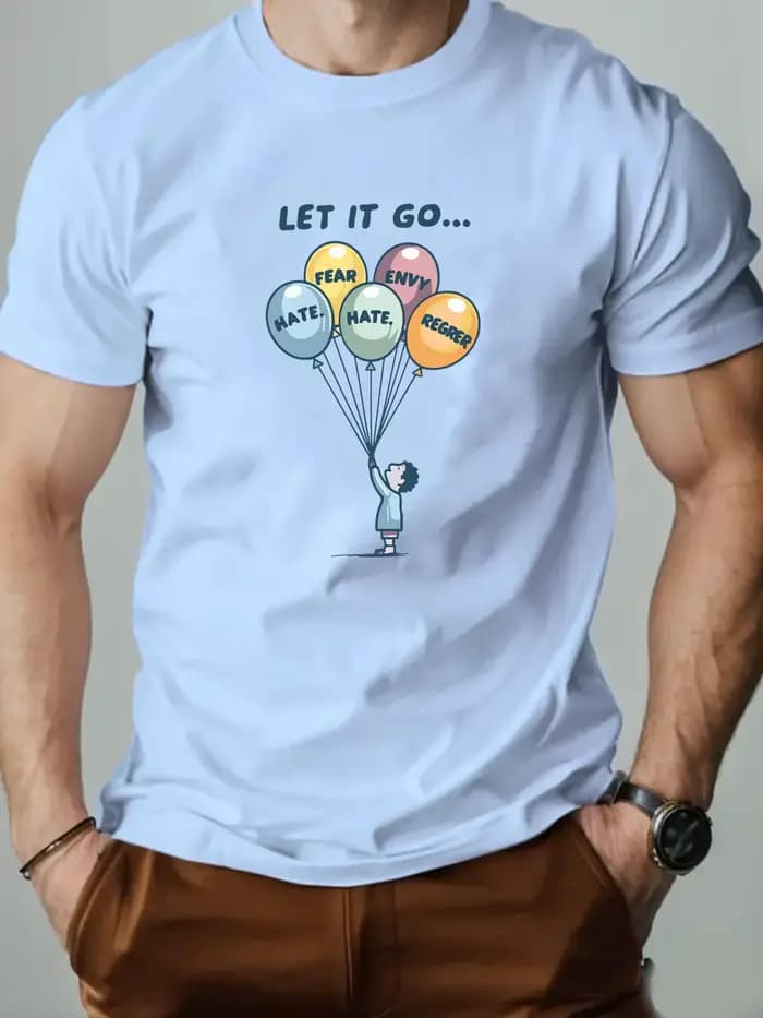 T-shirts en coton pour hommes ballon dessin animé imprimé T-Shirt col rond respirant Streetwear mode haute qualité