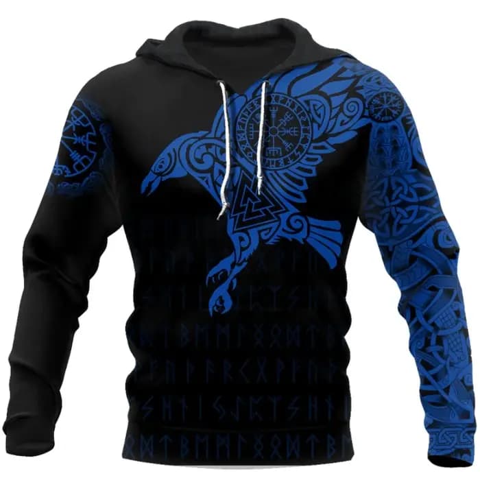 Sweat à capuche imprimé 3D Huginn et Muninn Odin Tattoo pour hommes