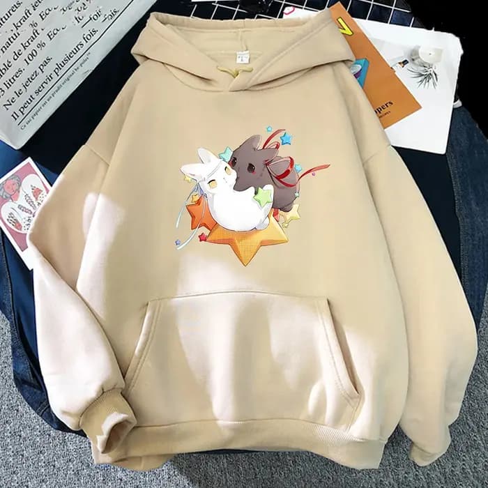 Sweat à capuche imprimé lapin pour femme