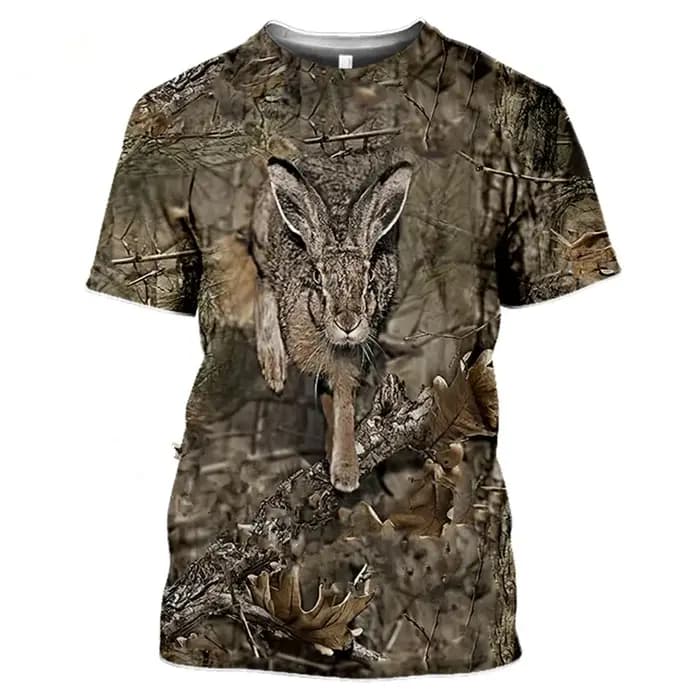 T-shirt de camouflage 3D pour hommes et femmes, motif cerf, lièvre, sanglier, lapin, vêtement de cha