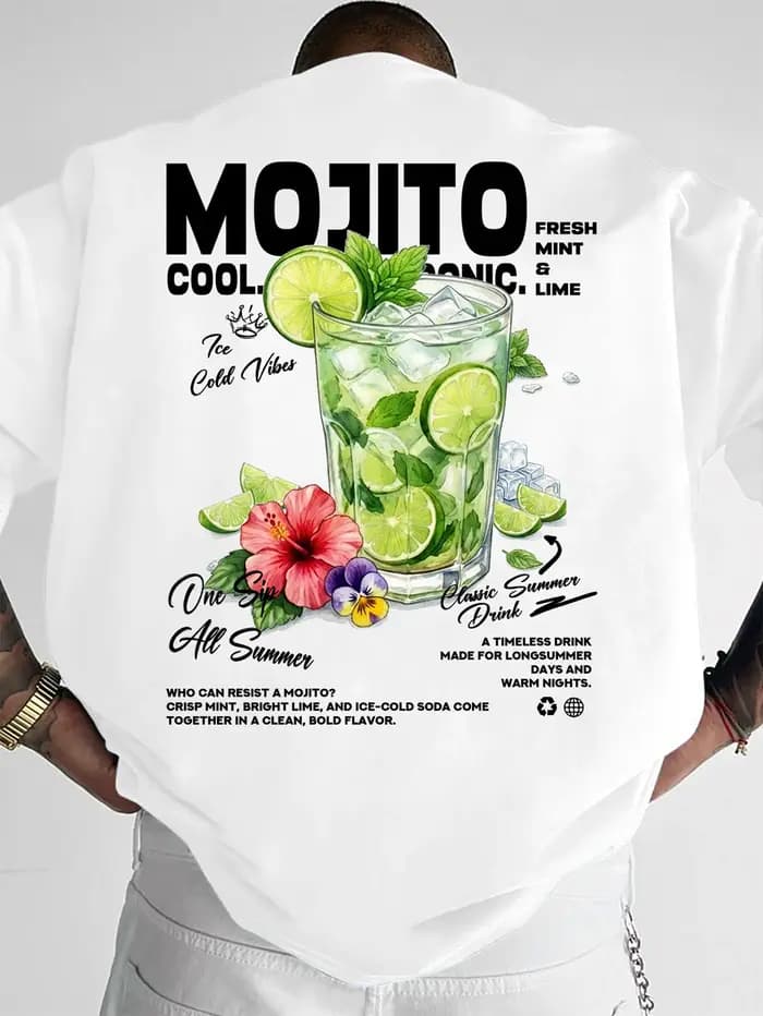 T-shirt d'été pour hommes à motif Mojito, tendance et polyvalent, confortable, adapté à un usage quo