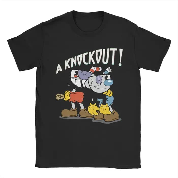 Knockout Cuphead t-shirt pour hommes t-shirt décontracté à manches courtes col rond T-Shirts en coto
