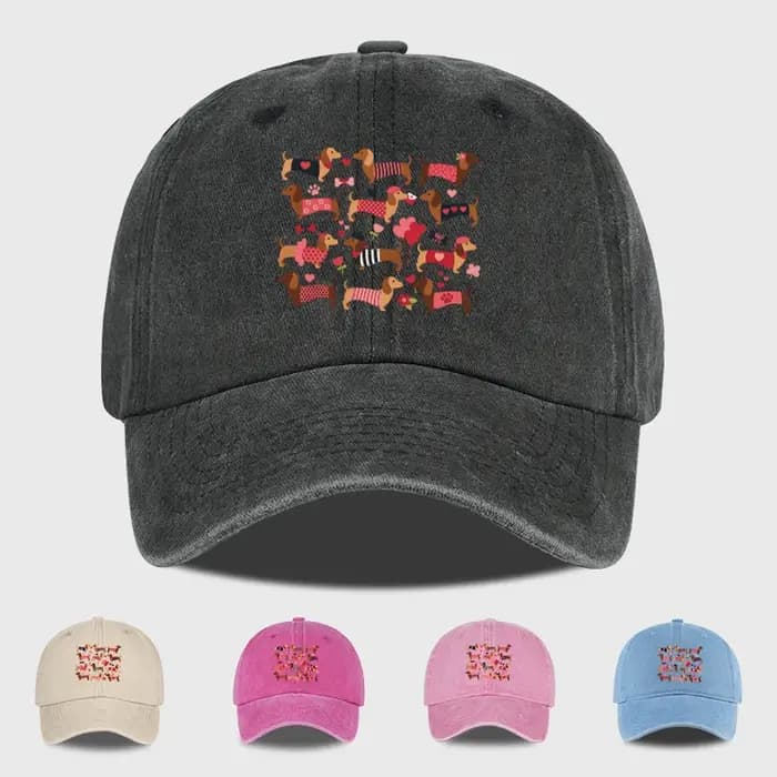 Casquette de baseball vintage délavée avec motif Teckel Saint-Valentin