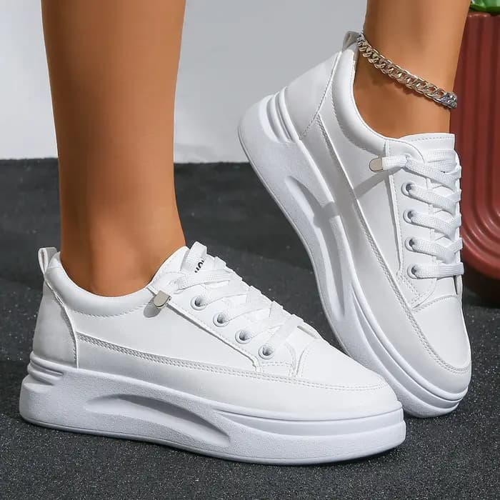 Femmes baskets blanches automne à lacets fond épais chaussures plates décontractées anti-dérapant en