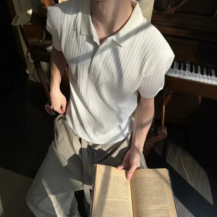 T-shirt à col Henley à manches courtes pour homme