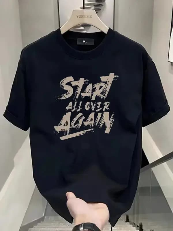 T-shirt décontracté pour homme MarsMax avec imprimé lettres 'Start All Over Again', haut streetwear