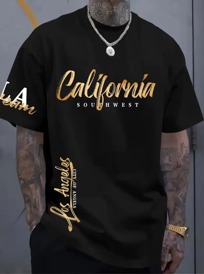 T-shirt pour homme, style américain décontracté avec imprimé « Los Angeles » la ville des anges, mod