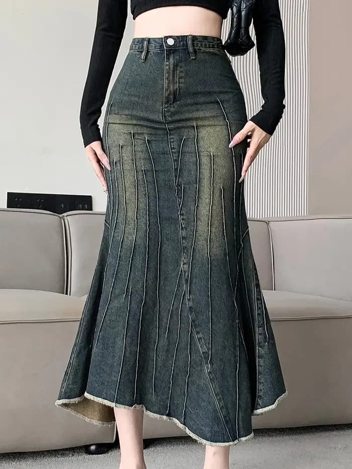 Vintage déchiré femmes sirène jupe 2023 nouvelle mode Y2K Streetwear jean jupes femme rétro décontracté irrégulière