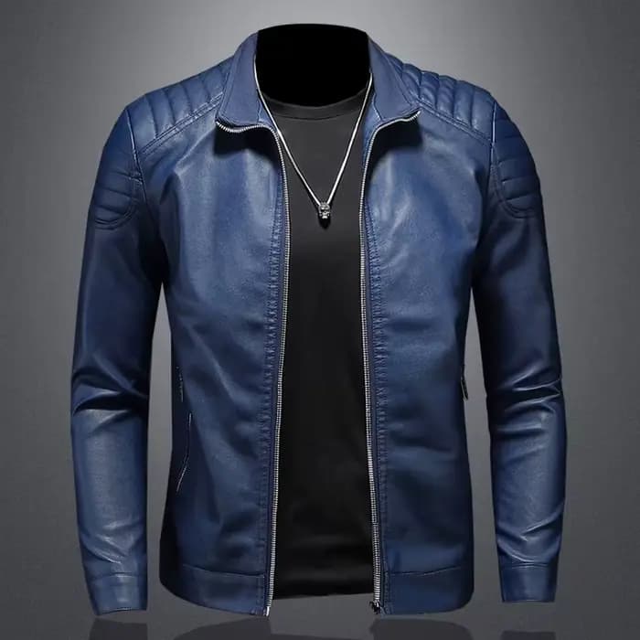 Veste de motard en cuir monochrome pour hommes