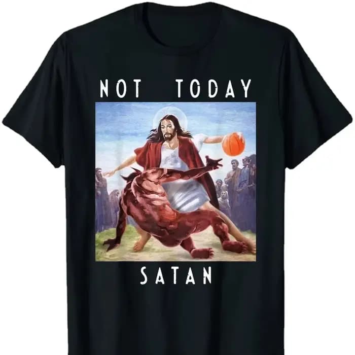 T-shirt pour hommes, en coton, à manches courtes, col rond, avec inscription « Not Today Satan Jesus