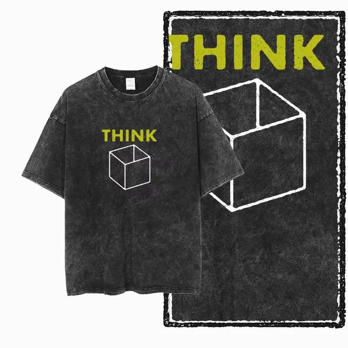 ZB pense à l'extérieur de la boîte imprimé coton lavé à l'acide graphique unisexe t-shirt Cool Streetwear hommes
