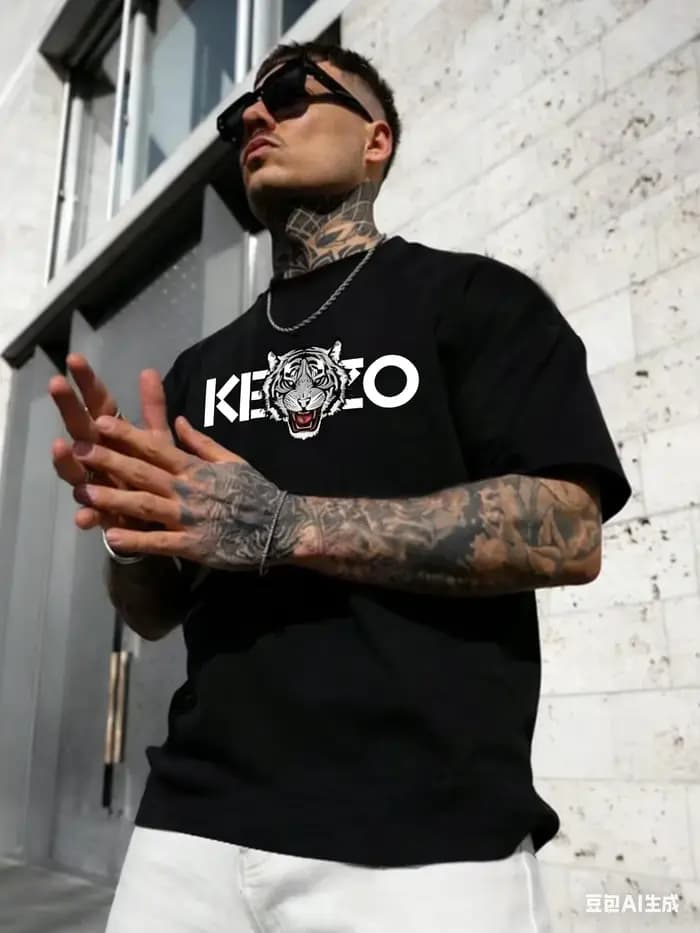 T-shirt graphique tête de tigre pour homme