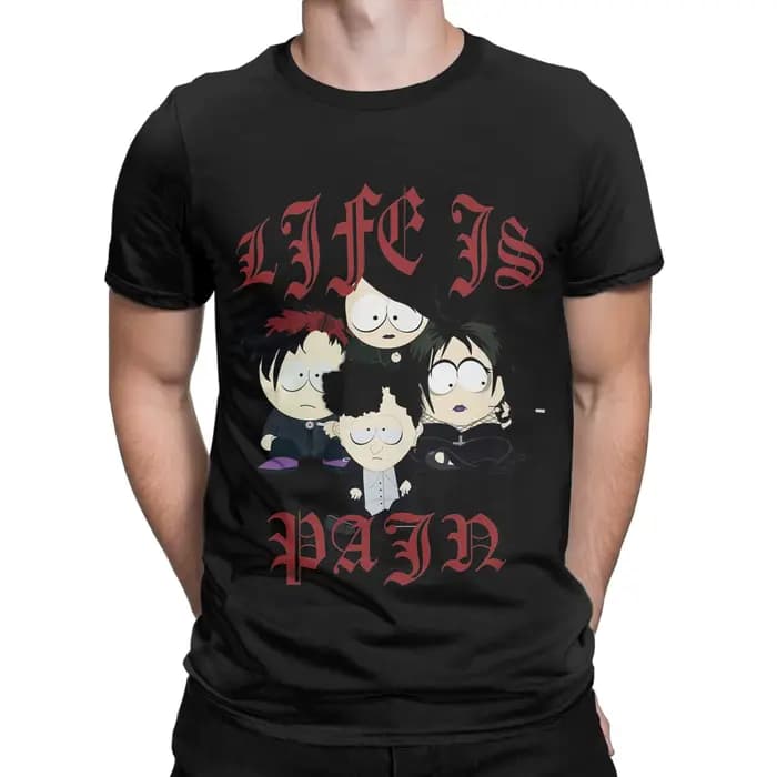 Souths Parks t-shirt été les enfants Goth la vie est douleur Hip Hop T-Shirts hommes col rond grande taille à manches